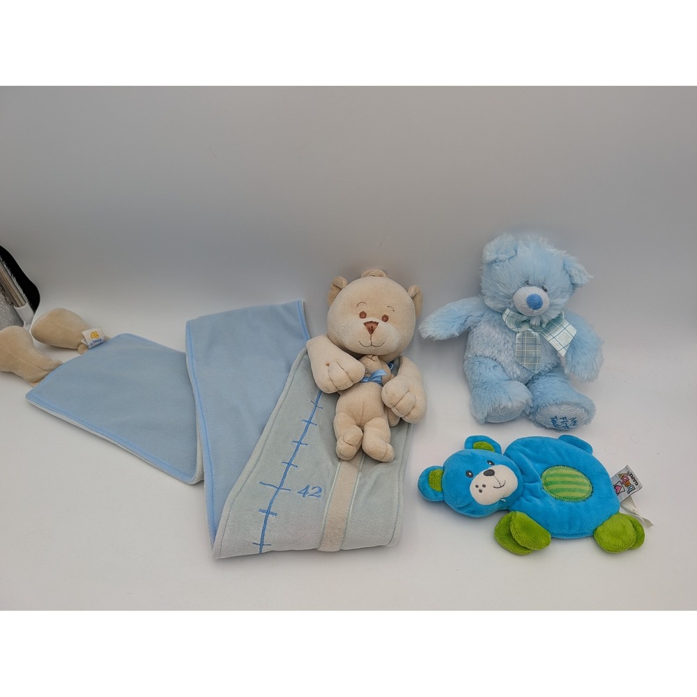 Ganz Baby Plush Lot Blue Tan Teddy Bear Growth Chart Crinkle Critter BG2766